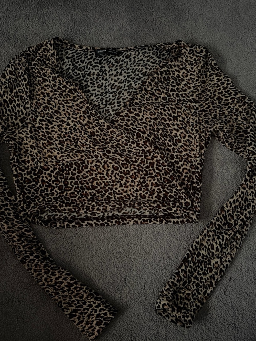 SHEIN Leopard-Print Wrap Crop Top - Black & Brown